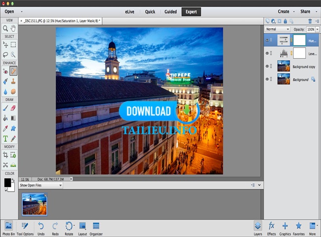 Adobe Photoshop Elements chỉnh độ sáng.