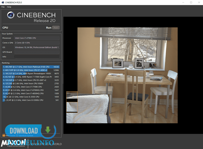 Download Cinebench phần mềm hỗ trợ đọc phần cứng