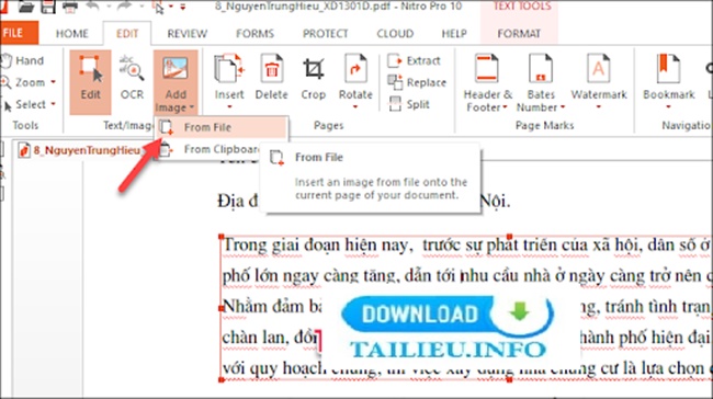 chỉnh sửa file bằng Công cụ đọc tập tin pdf Nitro Reader 