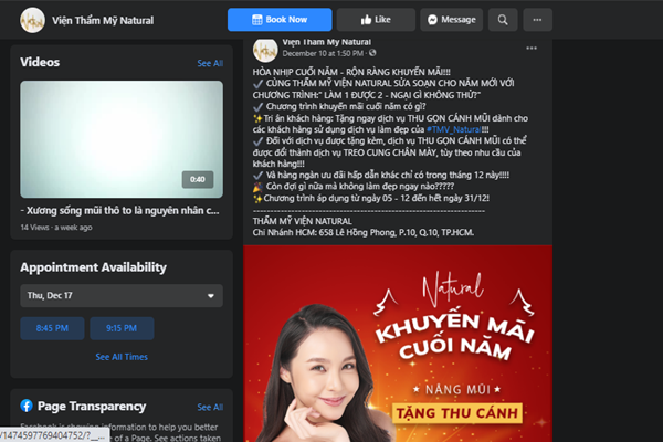 Thẩm mỹ viện Natural lừa đảo với các quảng cáo khuyến mãi