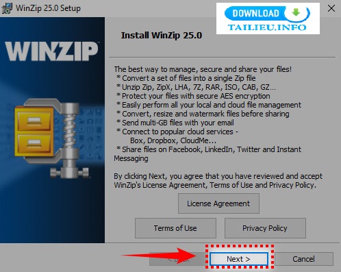 Cài đặt phần mềm WinZIP  nhanh chóng