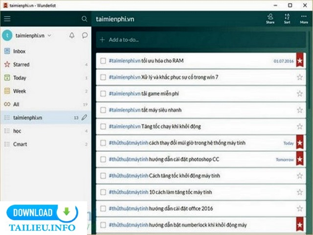 Hướng dẫn sử dụng phần mềm Wunderlist 8